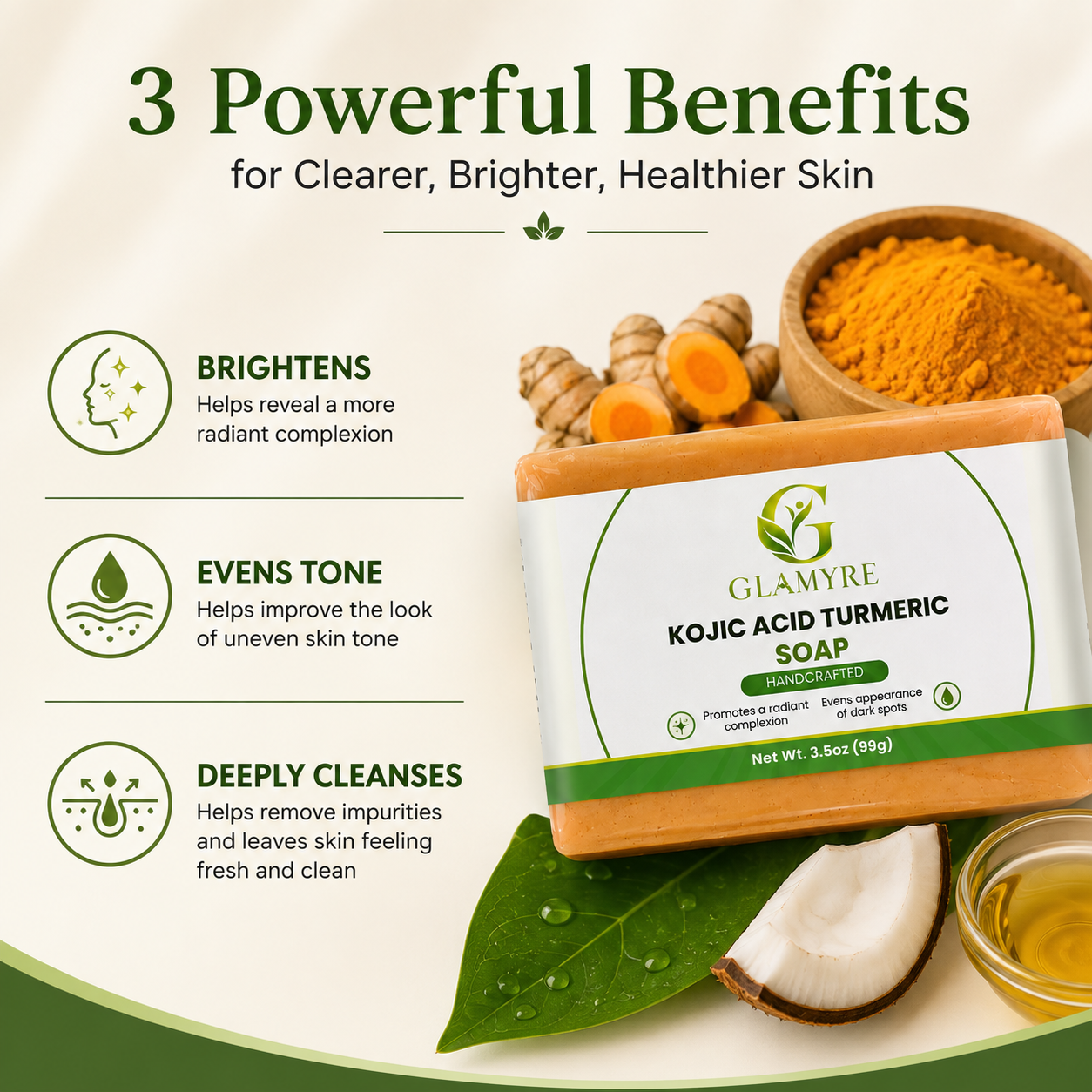 GLAMYRE Kojic Acid Turmeric Soap