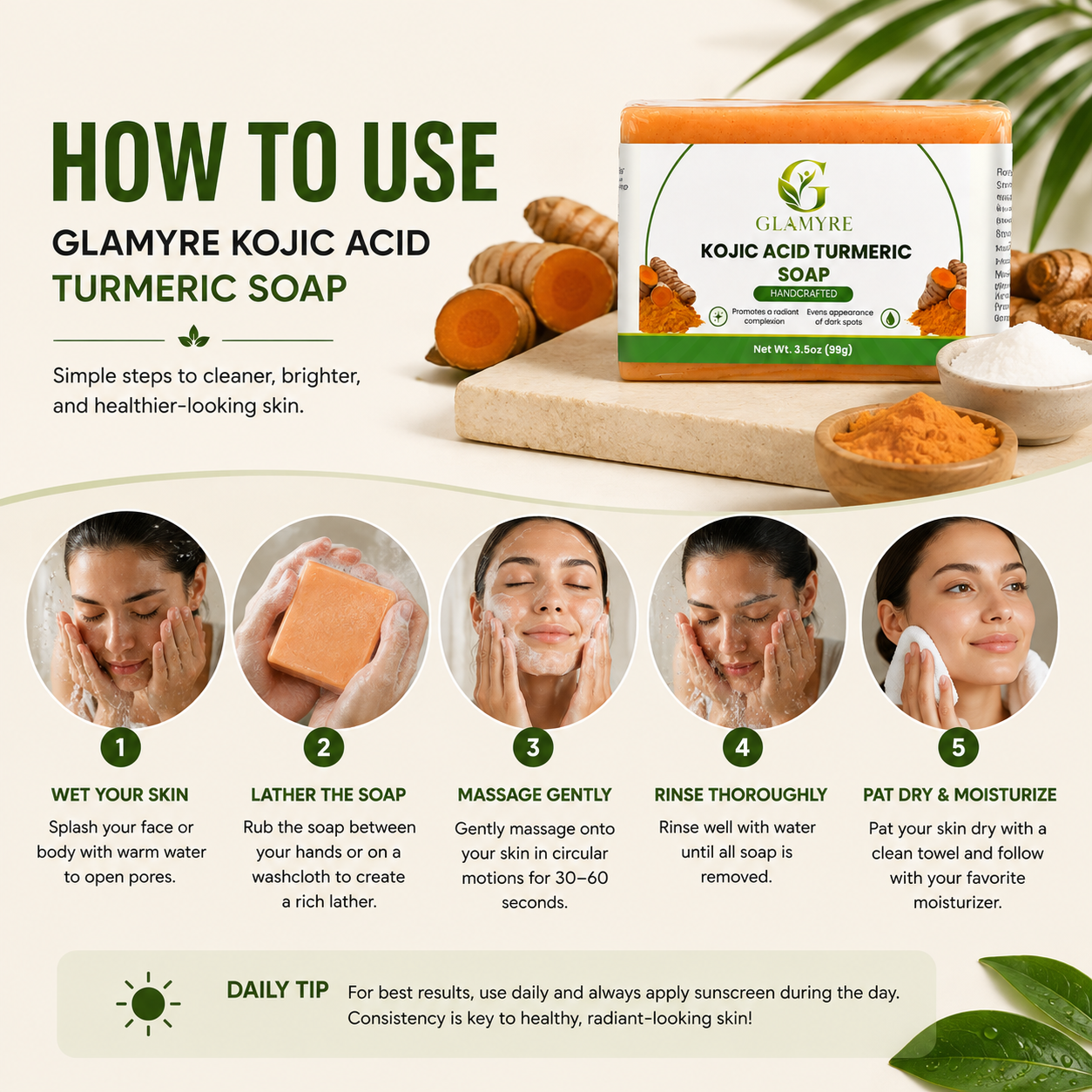 GLAMYRE Kojic Acid Turmeric Soap